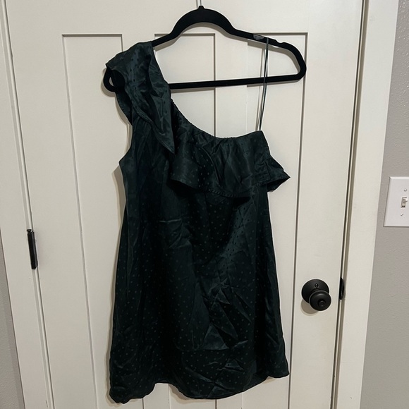 Madewell Women’s Forest Green Silk One-Shoulder Dress Size 6 - Picture 4 of 8